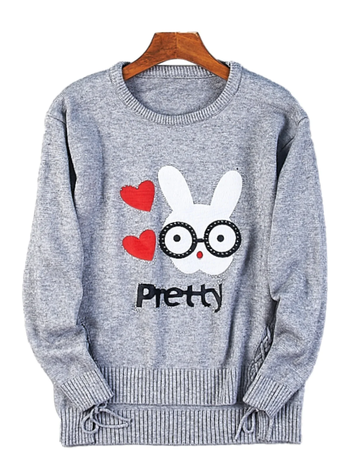 

Круглый вязаный свитер с милым принтом Ne, длинный свек, дизайн на шнуровке, повседневный трикотаж на весну и осень для девочек