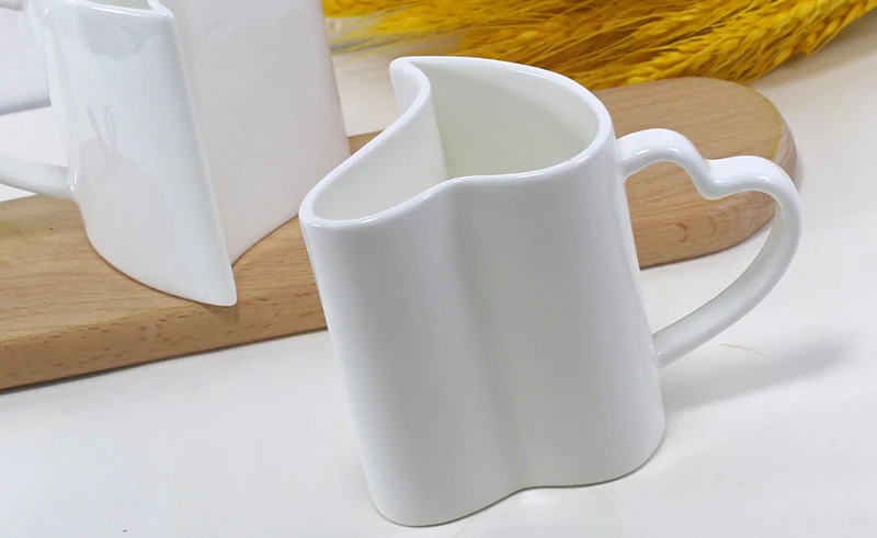300ML, 2pcs/lot, Fine Bone China Lover Thermal Cup, Novelty Espresso Cups, Heart Shaped Mug, Wedding Gift, White Porcelain