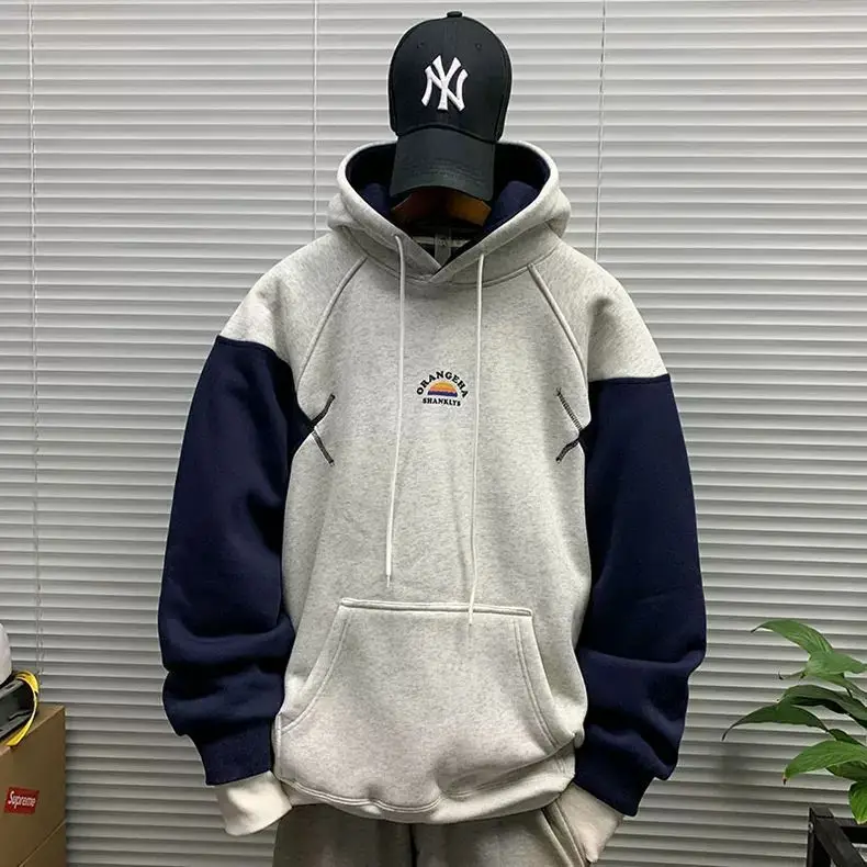 

plus Size 300 Pou American Retro Color Blo Hoodie Men's Loose Casual Hooded Sweatirt Autumn Winter Outerwear Jaet