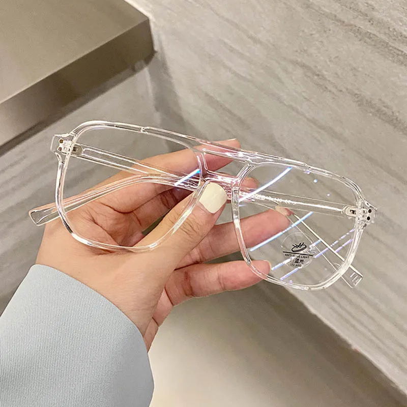 Large Frame Double Girder Clear Lens Glasses Big Simple Myopia Nerd Spectacles Degree -0.5 -1.0 -2.0 -3.0 -4.0 to -6.0