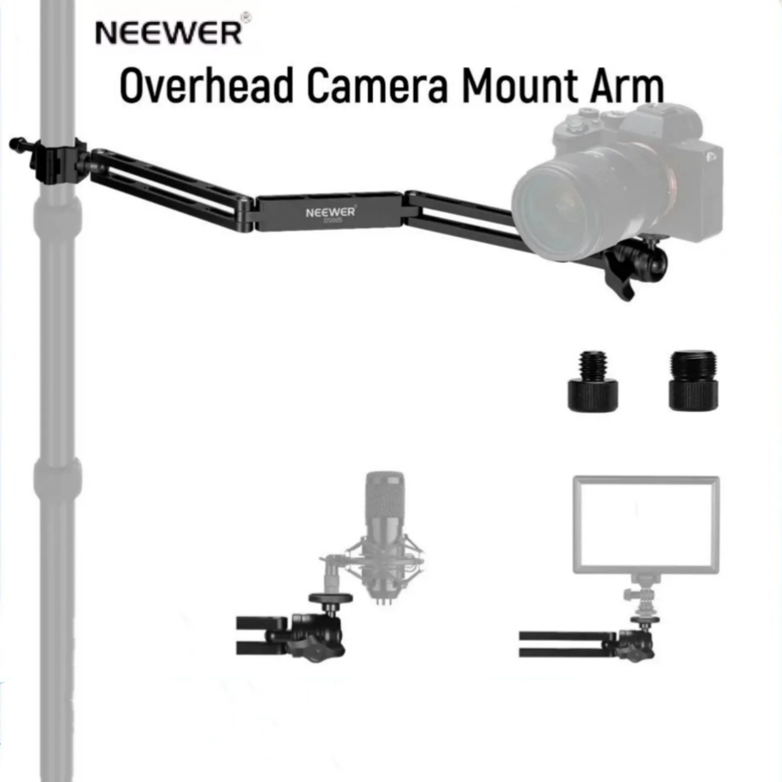 NEEWER Кронштейн для крепления верхней камеры, трехкратный шарнирный удлинительный рычаг размером 23 дюйма/58,5 см с крепежными винтами с шаровой головкой для настольной подставки NEEWER Кронштейн для крепления верхней камеры, трехкратный шарнирный удлинительный рычаг размером 23 дюйма/58,5 см с крепежными винтами с шаровой головкой для настольной подставки
