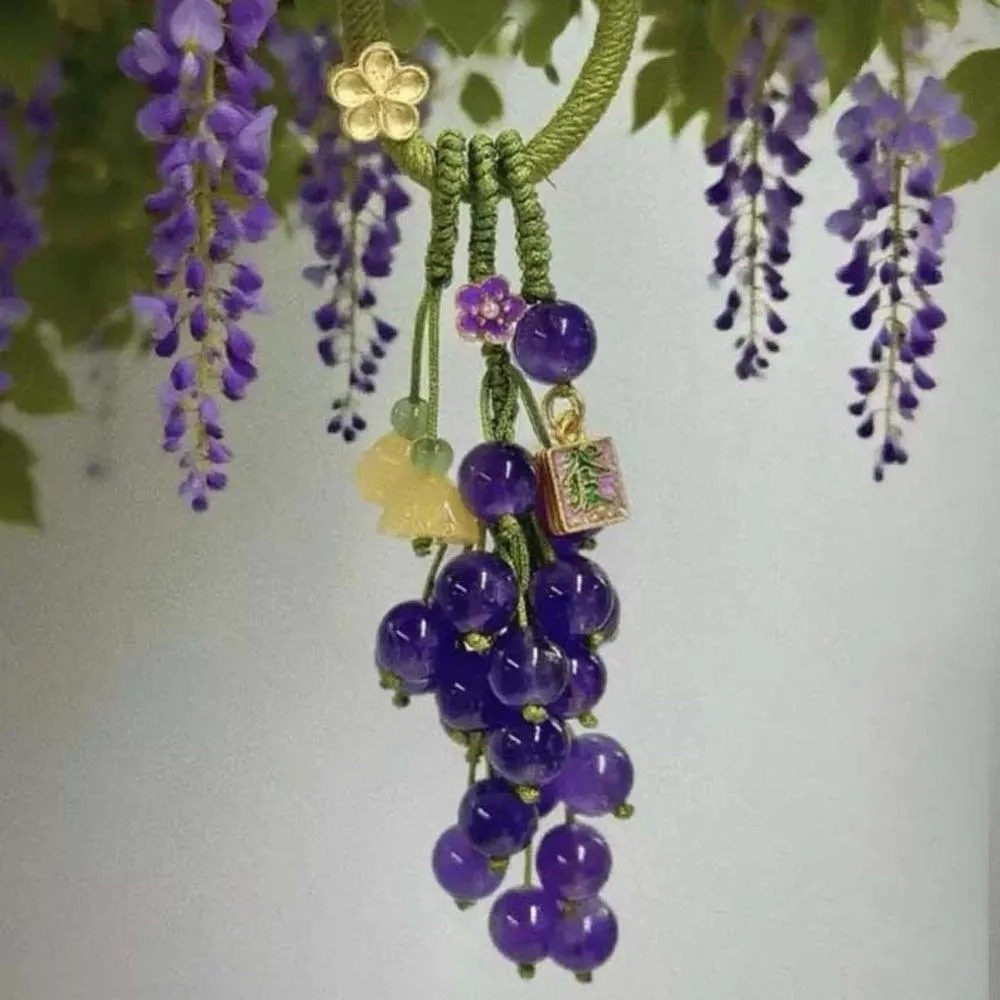 Bag Charm Elegant Grape Cluster Pendant Alloy Green Crystal Grape Phone Chain Flower Key Ring Gradient Beads Woven Pendant Gifts
