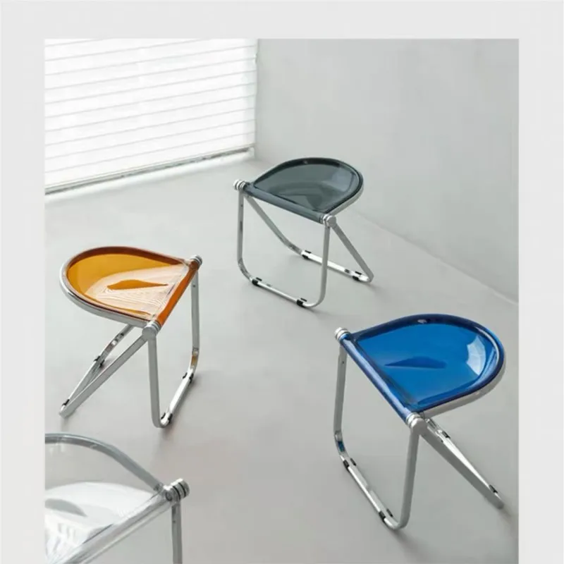 Folding Stool with PC Cushion & Electroplated Iron Legs, Foldable Vanity Dining Stool for Bedroom, Kitchen, Space-Saving.