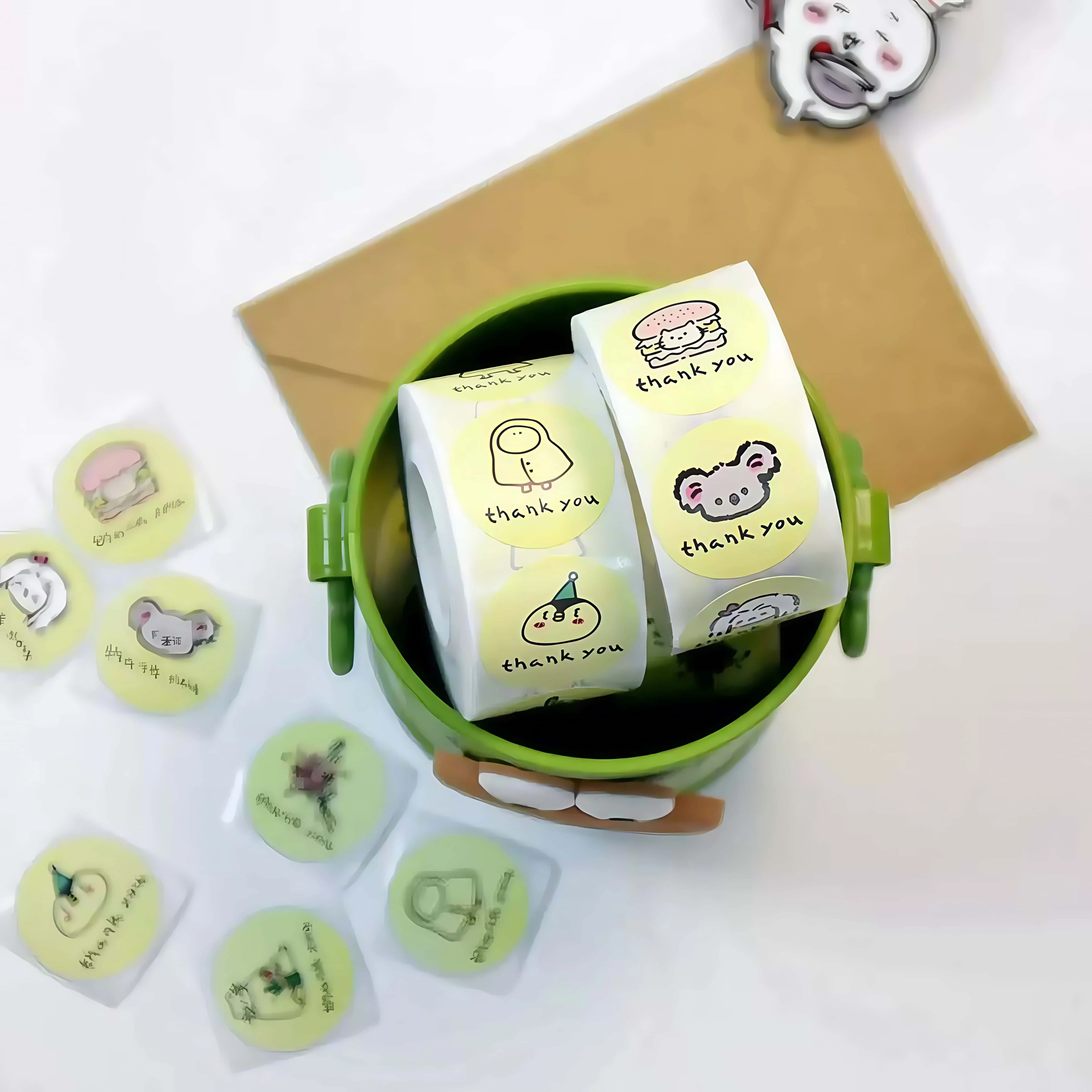 500 Pcs/Roll Cute Cartoon Thank You Stickers, Kawaii Animal Flower Pattern Labels for Gift Wrapping Craft Decor