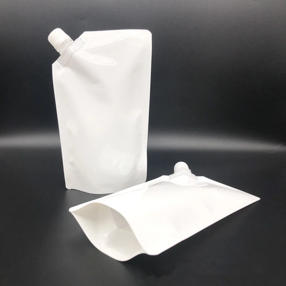 500ml/1L Milky White Standing Up Liquid Packing Bag - Aluminium Foil Food Grade Drinks Suction Nozzle Pouch Juice Water Doypack