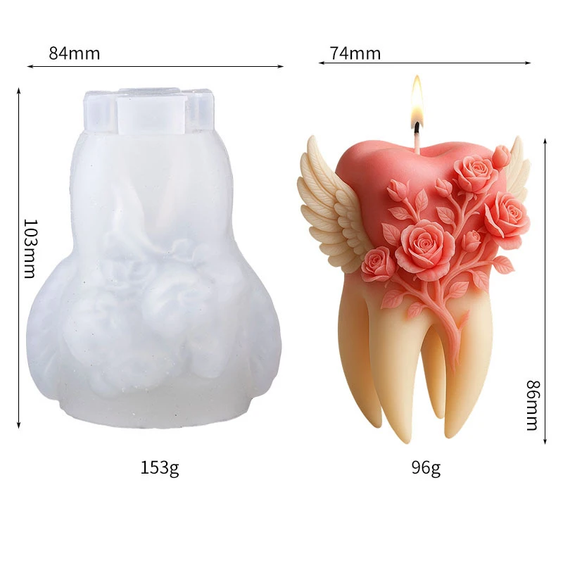 Wings Tooth Candle Silicone Mold 3D Relief Rose Tooth Silicone Mold DIY Handmade Aromatherapy Gypsum Epoxy Resin Making Mould view 6