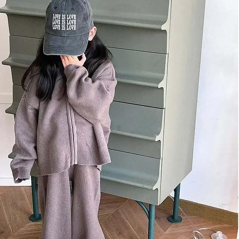 2022 Girls Sets Outerwear Zipper Hooded Regular Length Wide Leg Pants Ankle Length Simple Solid Fashion Casual Comfortable