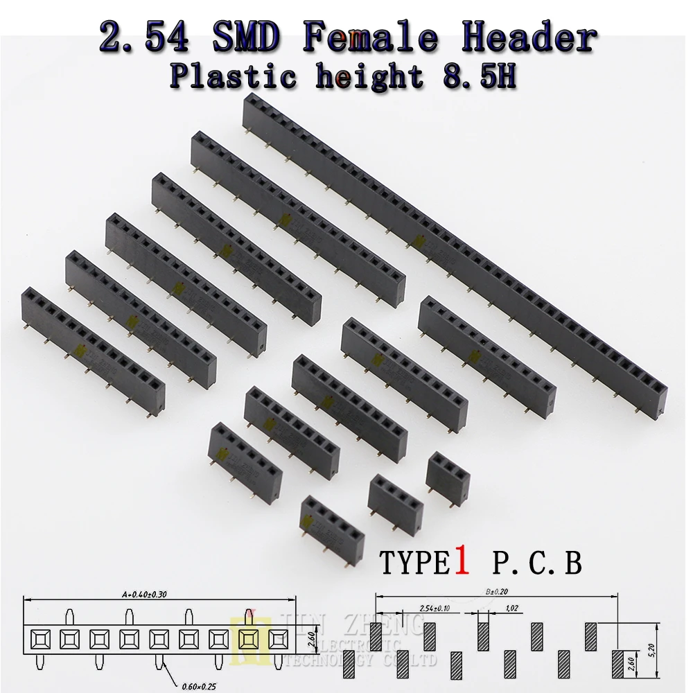 

10PCS SMD TYPE1 2.54MM Pitch H8.5 single row vertical patch dislocation single row needle row mother seat 1X3p4p5p6p8p10p~40p