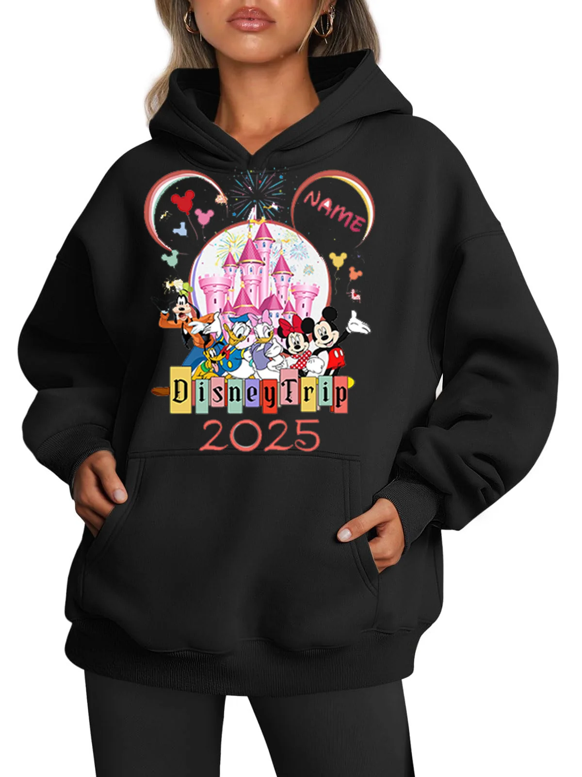 Disney 2025 Journey American New Year Celebration Gift Hoodie Women\'s Fashion Loose Leisure Sports Disney Long Sleeve Hoodie