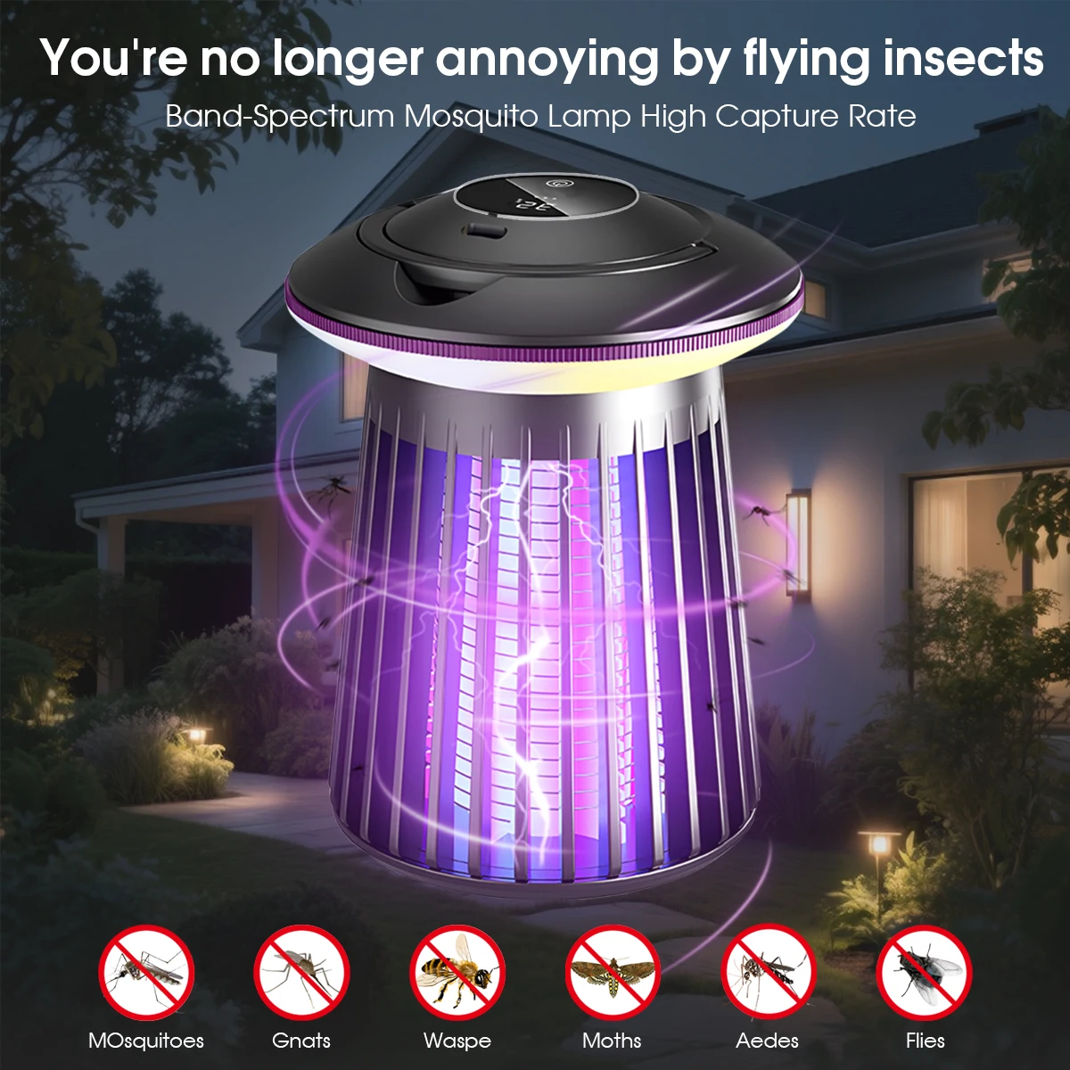 Mosquito Killer Lamp 2000mAh USB Rechargeable 3-Level Bug Light Ambiance Night Light 2-in-1 Hangable Desktop Zapper for Home