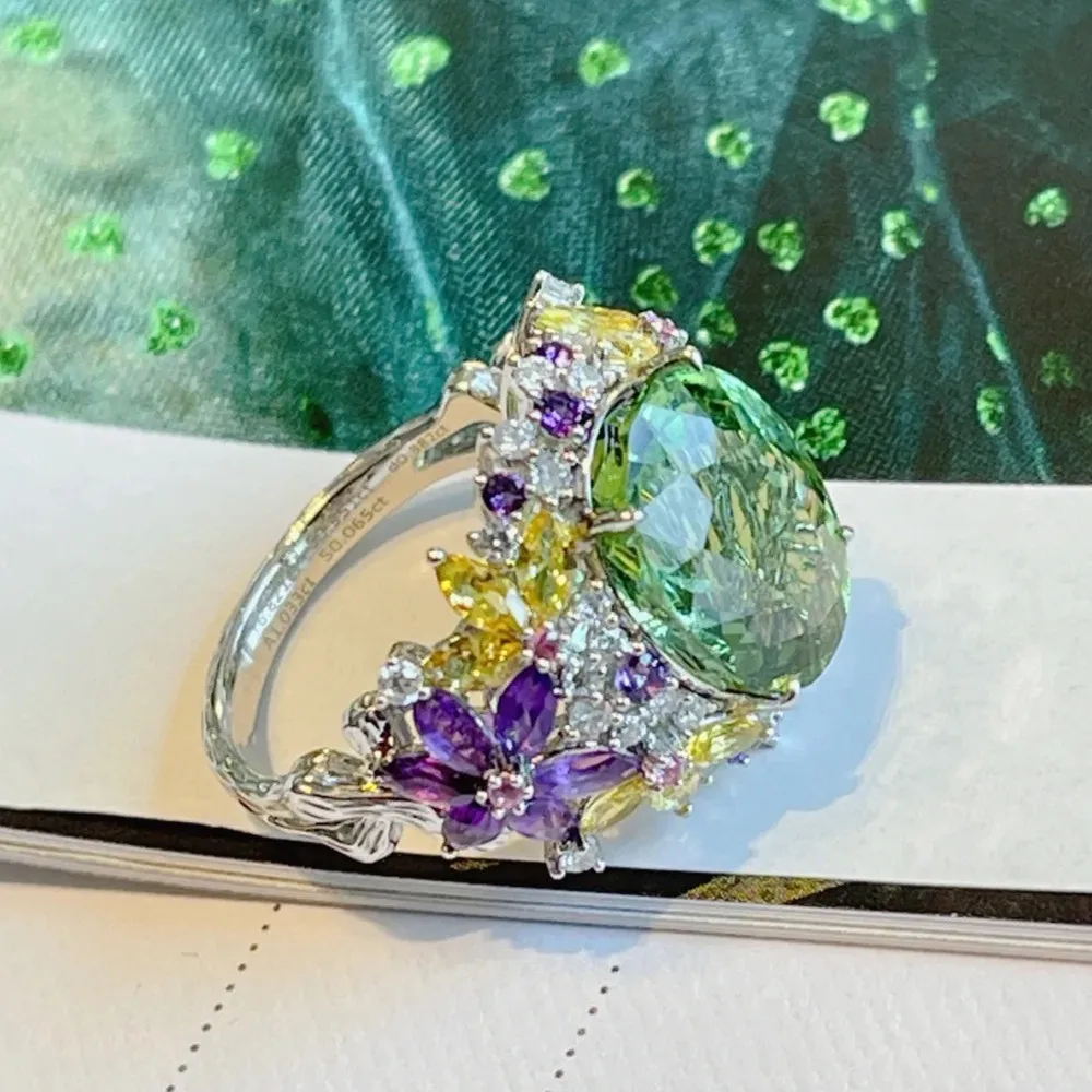 Sparkling Peppermint Green Gemstones Rings for Women Ladies' Exquisite Full Bling Diamonds Luxury Cocktail Ring Jewelry Gifts 6