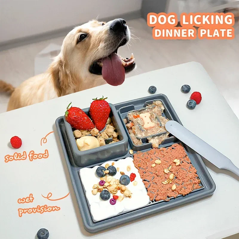 Pet Slow Food Tray Dog Cat Licking Pad Silicone Dishwashing Anti-choking Bowl Multi-function Slow Food Bowl Feeder