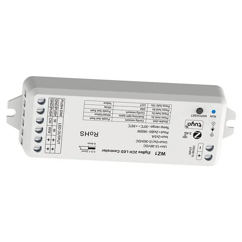 A19F-Cloud Wireless Remote Control 2 Channels For Single Color CCT LED Strip LED Controller WZ1 Zigbee 3.0& RF 2 CH 12-36V