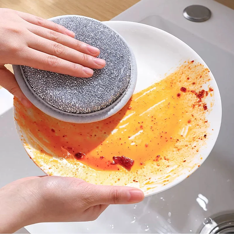 Double-side Dishwashing Sponges Silver Wire Cleaning Sponge Pot Dish Wash Sponge Oil Removal Scouring Pads for Kitchen Cleaning