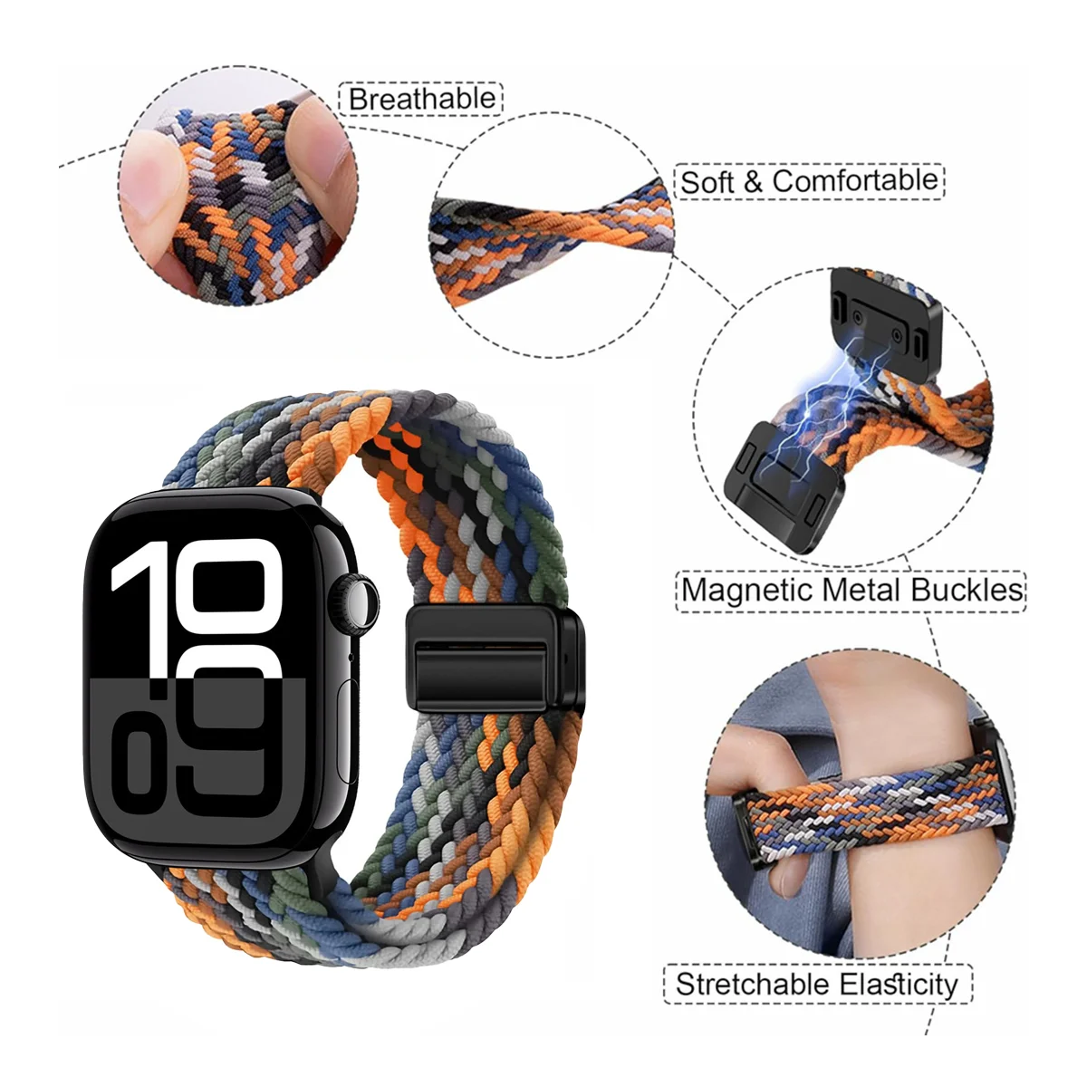 Braided Band For Apple Watch Strap 44mm 40mm 45mm 46mm 49mm 41mm 38 Magnetic Nylon Bracelet iWatch Series SE 7 6 8 9 10 Ultra 2 image 2