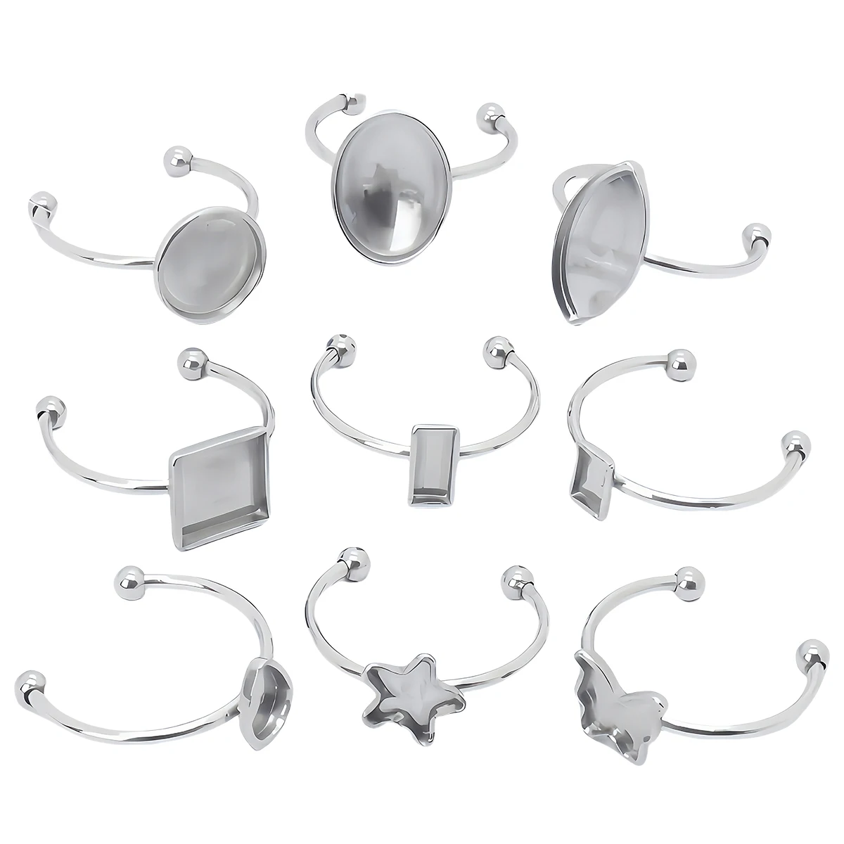 3/10 Stück Edelstahl Verstellbare Ringfassungen, Leere Basis, Verschiedene Formen, Cabochon-Knopf-Fassungen für DIY-Schmuckherstellung – Detail 2