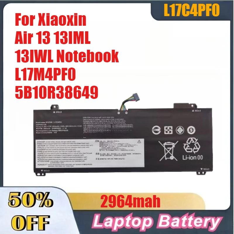 

2964mah L17C4PF0 Laptop Battery For Lenovo IdeaPad S530-13IWL For Xiaoxin Air 13 13IML 13IWL Notebook L17M4PF0 5B10R38649 44Wh