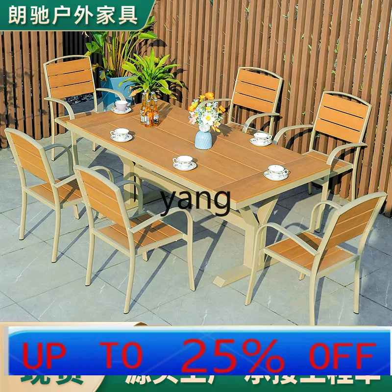 Lmm outdoor plastic wood tables and chairs preservative wood outdoor villa courtyard leisure dining table combination