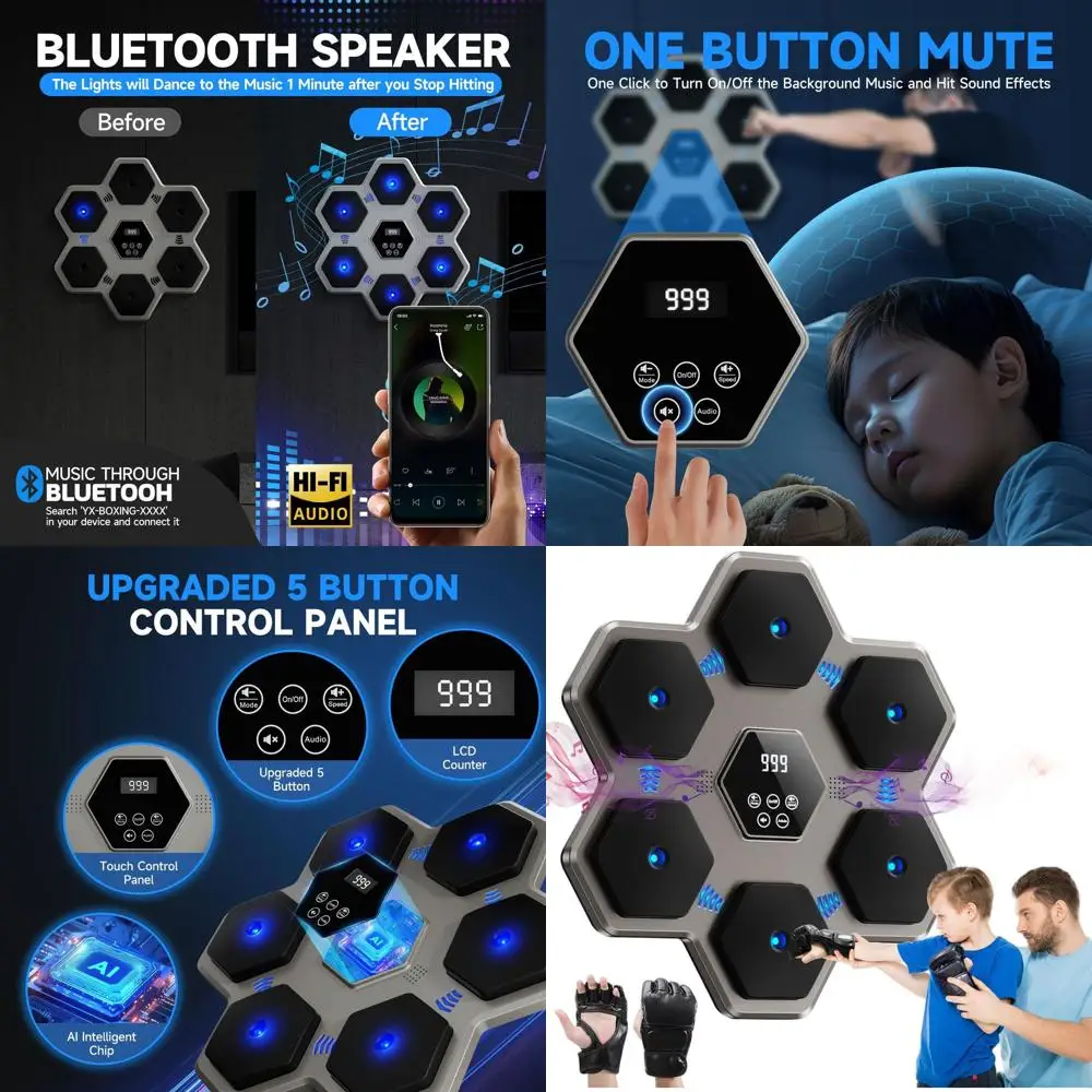 

Music Boxing Machine with Gloves for Adults & Kids,5 Button LCD Touch Control with One Button Mute & Rhythm Recognition,17.3'' L