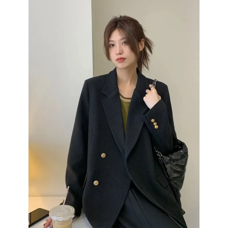 Insozkdg High-End Temperament Suit Jacket Loose Suit 2024 Autumn Winter New French Lady Woolen Jacket Petite Hot Blazer Women