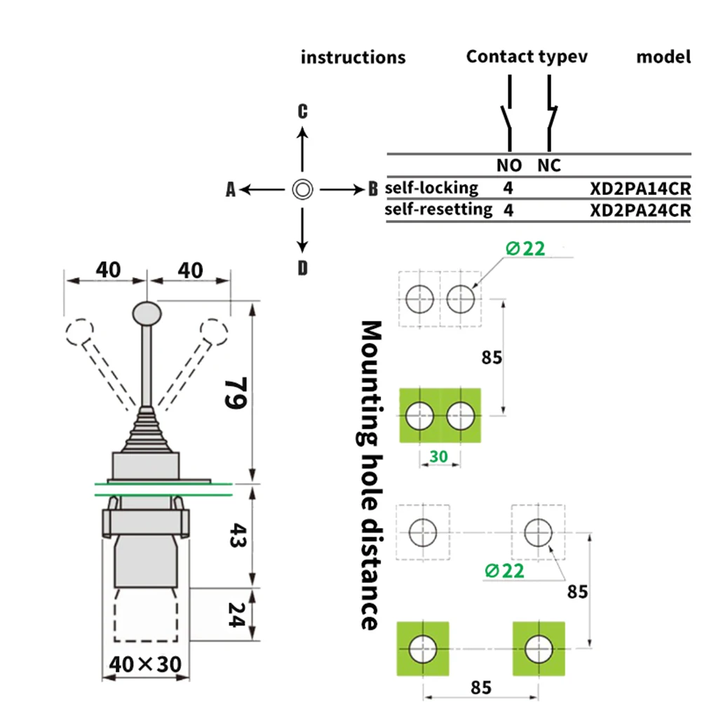 Simplified Assembly 4NO Spring Return Wobble Joystick suitable across multiple sectors including transportation