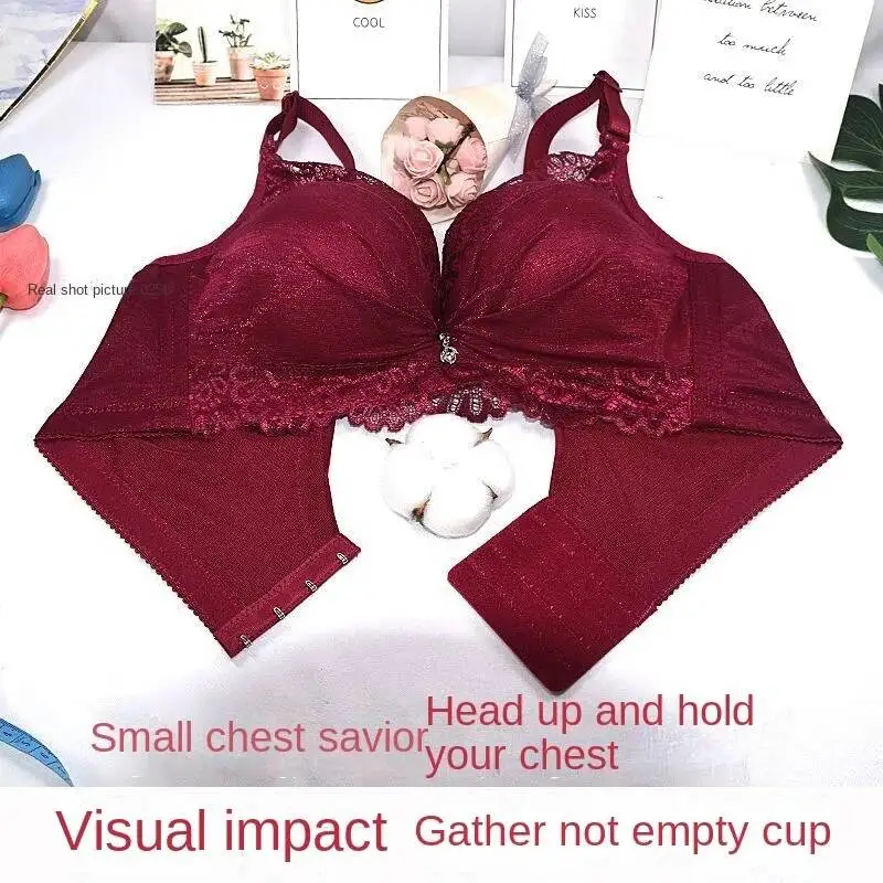 Small Chest Enhancing Push-up Bra Thickened Sexy Lace Non-empty Cup Four-row Hook Ultra Thick 10cm Bra Extra Thick 12cm