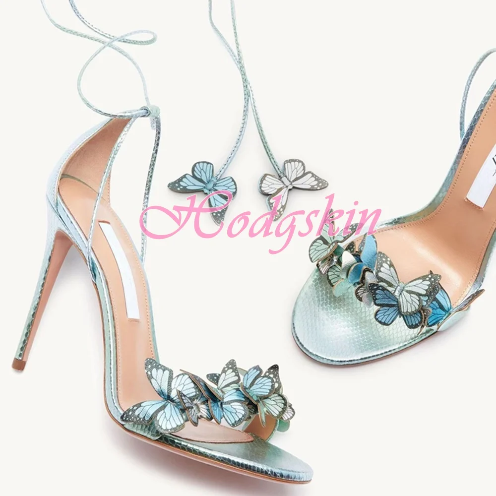 Butterfly Lace Up Sandals Open Toe Straps Wrapped Women Shoes Solid Flower Stiletto Heels Summer Banquet Sandals New Style Shoes