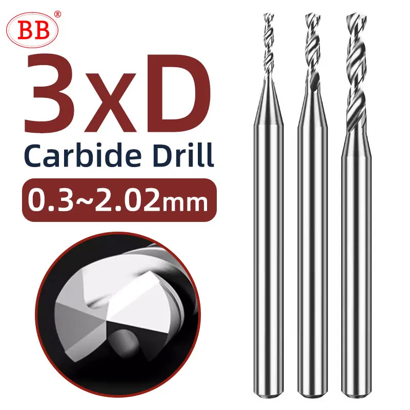 BB Micro Drill Solid Carbide Bit Mini CNC Aluminum Hole Making External Cooling 3xD Chwyt Średnica 4mm D4 BF2055 0.3~2.02mm
