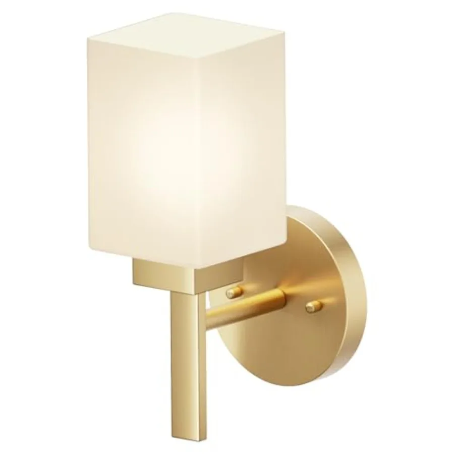 

Vanity Lighting Fixture with White Frosted Glass, Gold Wall Lamp for Bathroom Mirror Bedroom, Living Room, Kitchen Cabinet, Was