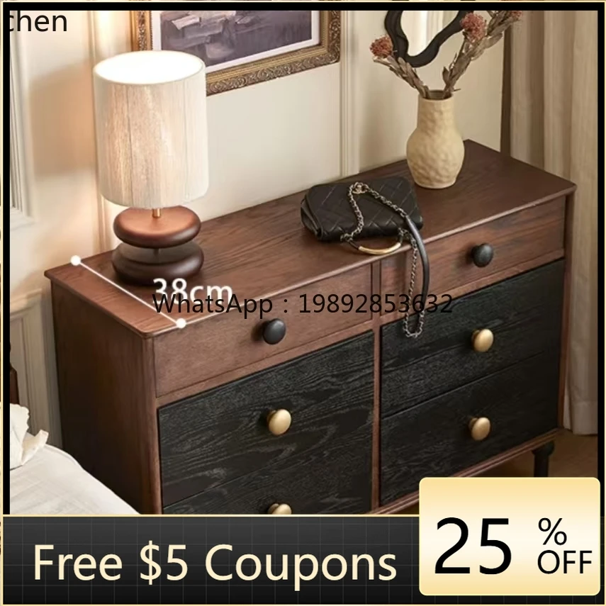 

WW solid wood six-chest cabinet dresser bedroom retro living room simple storage bedside cabinet entrance
