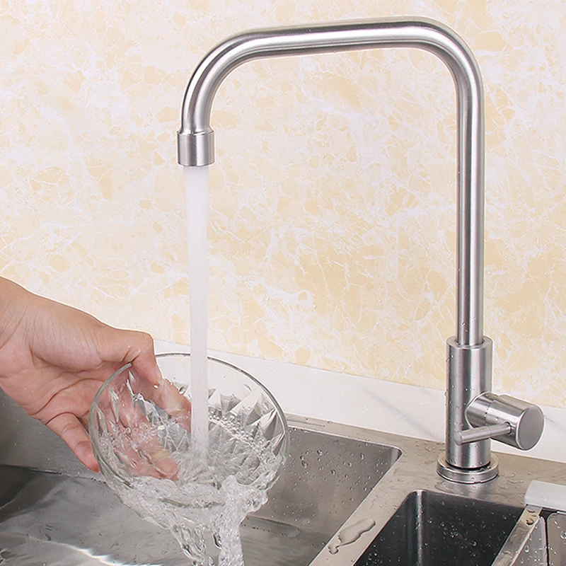 

360 ° Поворотный кухонный смеситель из нержавеющей стали с клапаном для горячей и холодной воды, регулируемый поворотный кухонный смеситель с распылителем