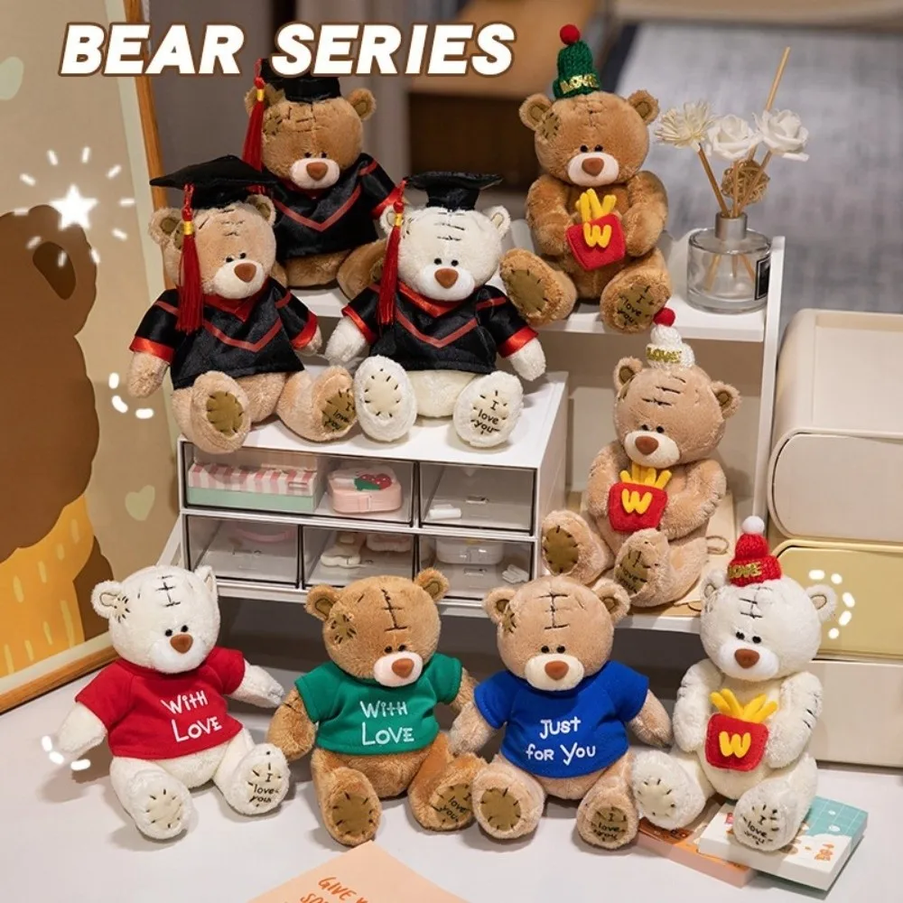 15cm Patch Dressed Bear Brown White Khaki Wedding Dress Plush Bear Toys Graduation Gown Bride Groom Teddybear Doll
