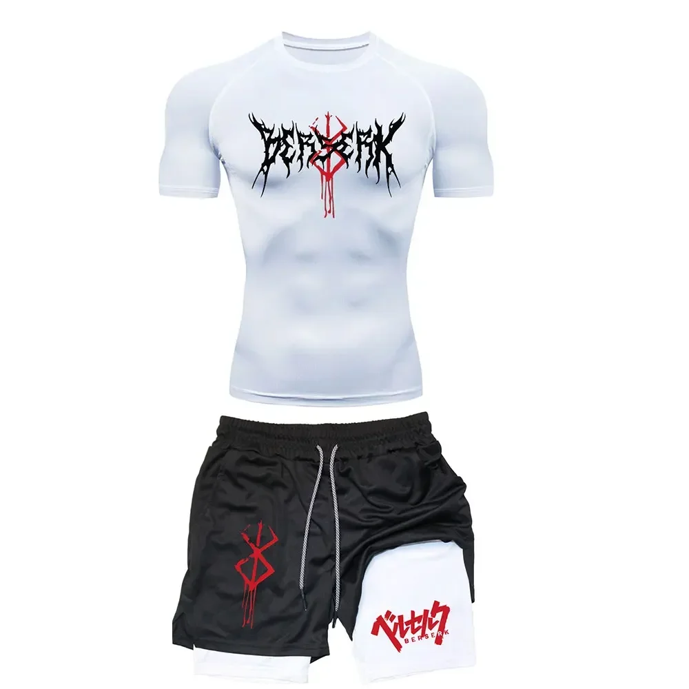 Anime Berserk Compressie Set Heren Workout Gym T-Shirts Ademende Hardloopshorts Snel Droog Sport Rash Guard Sportkleding Set