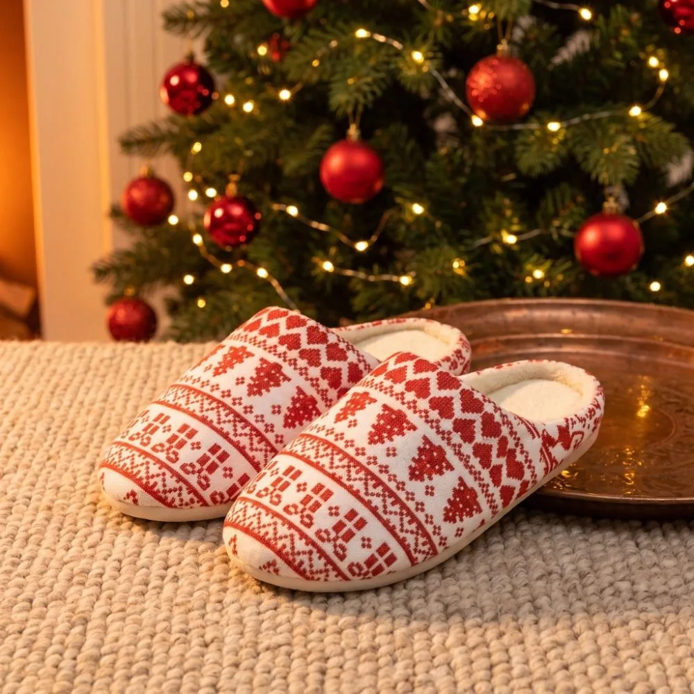 Cozy Santa Claus Christmas Plush Slippers Reindeer Tree Winter Slippers Warm Non-Slip House Shoes Christmas