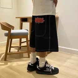 Pantalones cortos vaqueros con bordado de Skateboarding para hombre, Shorts holgados de estilo Harajuku Y2k para gimnasio y baloncesto, ropa de calle con gráfico de letras, 2024