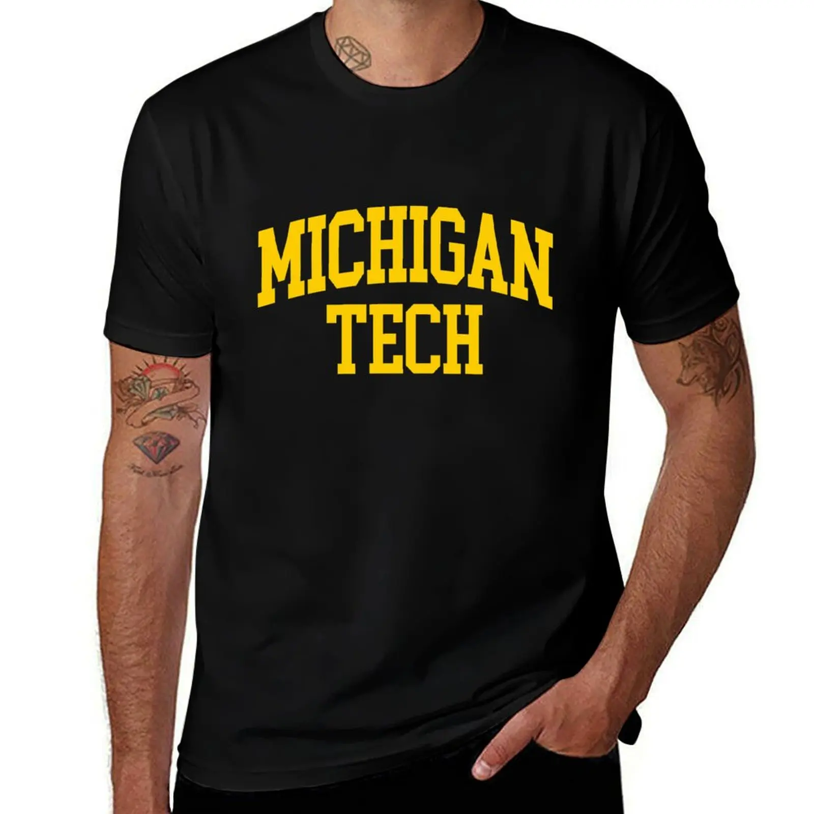 michigan tech - college font curved T-Shirt man t shirt cotton high quality T-Shirt