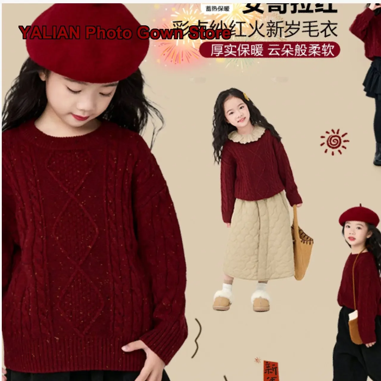 Girls Autumn Winter 2026 New Year Knit Top for Baby Girls Thick Warm Sweater Kids