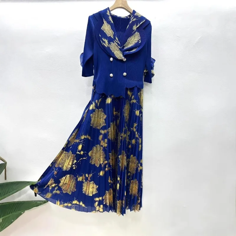 Miyake 2025 Nowe Sukienki Damskie Plus Size Modny Nadruk Codzienne Duże Elastyczne Bez Kłopotów z Prasowaniem Odporne na Zagniecenia Odzież Afrykańska Sukienka na Bal Plisowana