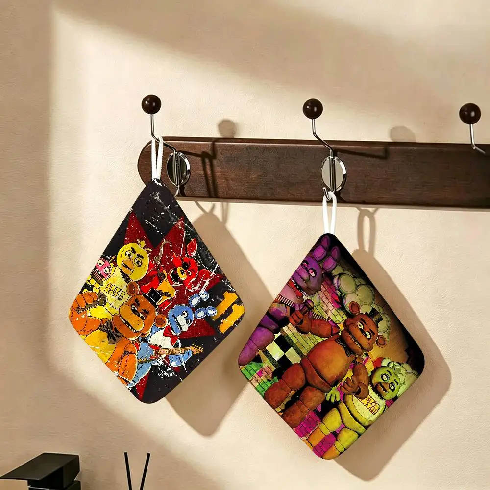Fnaf F-Five N-Nights-At F-Freddys Anime Hanging Kitchen Towel, Polyester Cotton Material, Wear Resistant Wiping Towel for Home