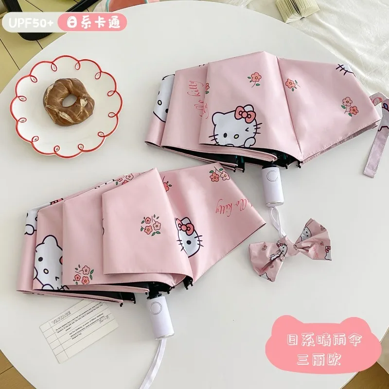 Nuevo Sanrio Sweet Hello Kitty lindo patrón creativo de dibujos animados paraguas de sombra de vinilo portátil plegable de moda para lluvia o brillo