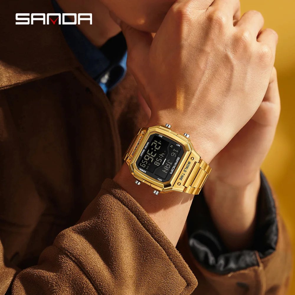 SANDA 2172 2173 Fashion Electronic Men's Watch Multi Functional Waterproof Complete Calendar Watch for Men Relogios Masculino