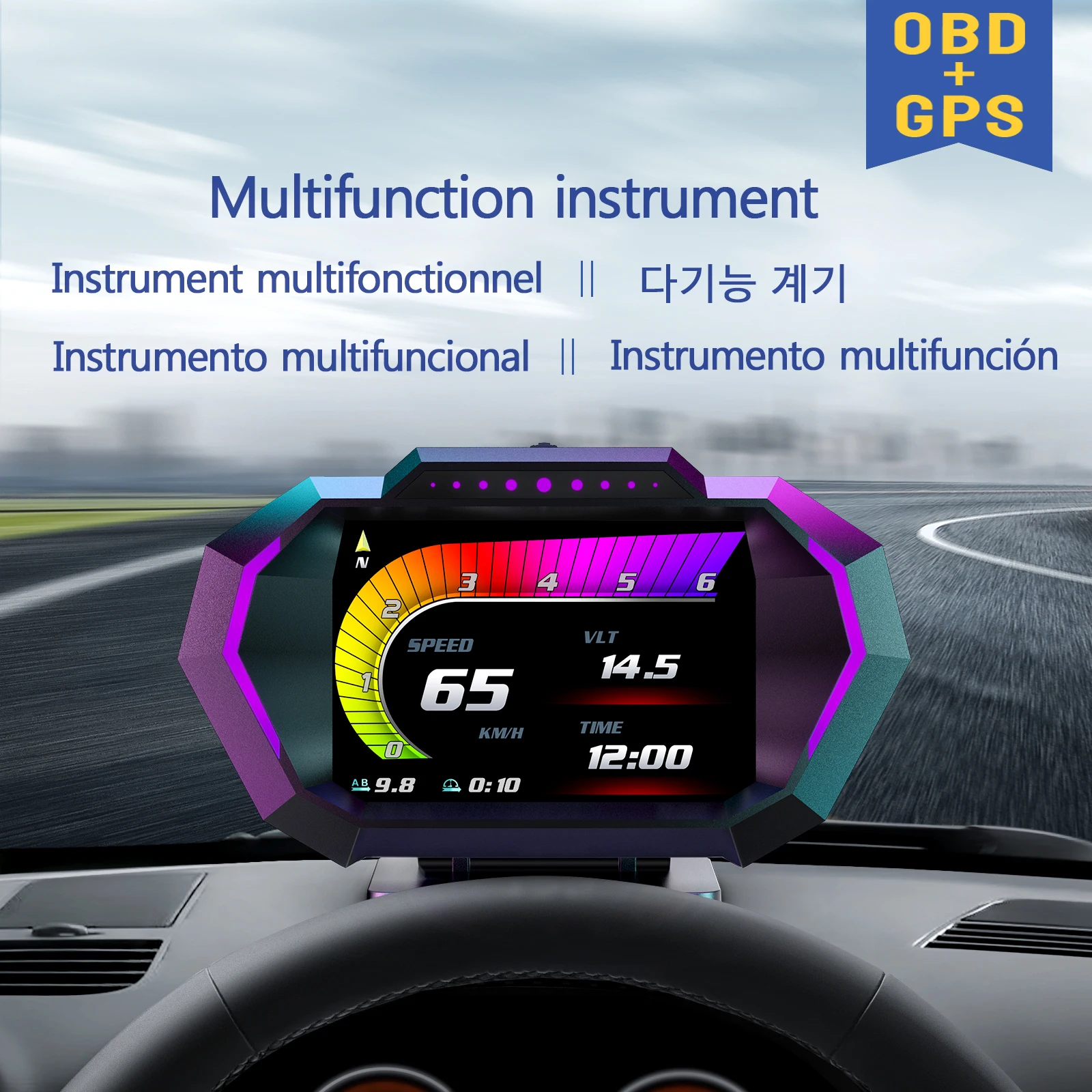 Tachimetro OBD + GPS Display Head Up per auto P24 HUD con 10 funzioni di allarme Contagiri Temperatura dell\'acqua Misuratore di pendenza del consumo