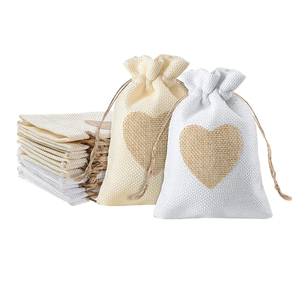 Burlap Bags 20Pack 4X5.5Inch Drawstring Heart Burlap Gift Bag Candy Pouches Linen Pockets for Valentine'S Day Christmas