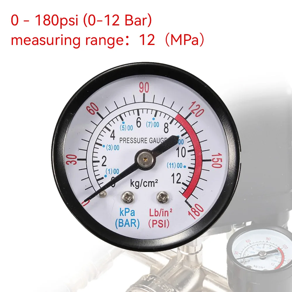 Air Pressure Gauge Compressor Pneumatic Hydraulic Fluid Pressure Gauge 52mm Thread 1/4 0-12Bar / 0-180PSI Measurement Manometer