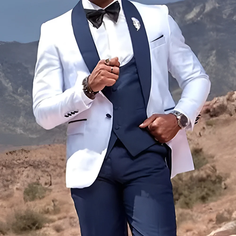 

Elegant Men's Suit 3 Piece Suit Formal Groom Wedding Tuxedo White Jacket Pants Vest Tailor-Made High Quality Men's Suit