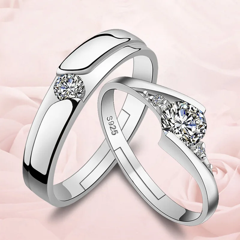 NEW 925 Sterling Silver Moissanite Diamond Couple Rings for Lovers Matching Wedding Jewelry Set