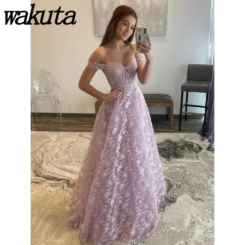 Wakuta Off Shoulder Lace Ball Gowns Long Tulle Prom Dress for Teens Sweetheart Quinceanera Dresses vestidos elegantes para mujer