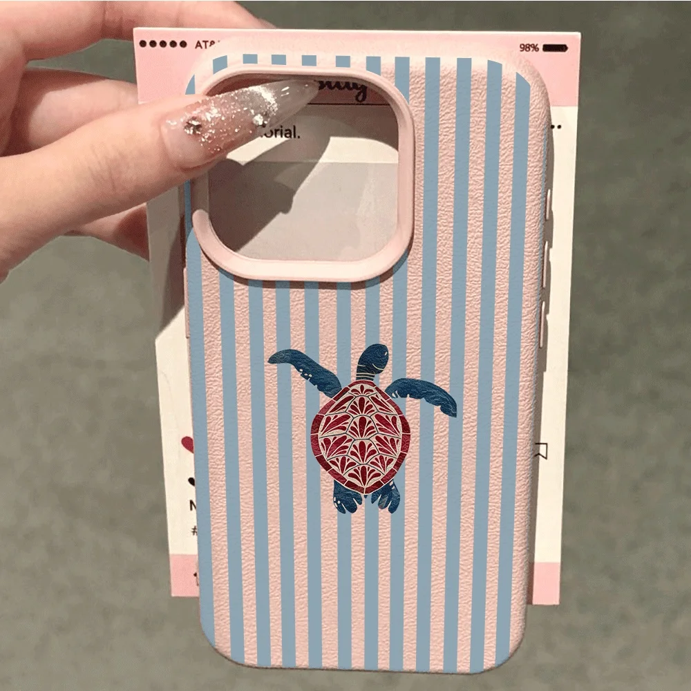 Koreanischer Stil Blaue Streifen Meeresschildkröten-Druck Handyhülle für iPhone 17 16 15 14 13 12 11 Pro Max Plus 17 XR Silikon Matte Hülle – Detail 2