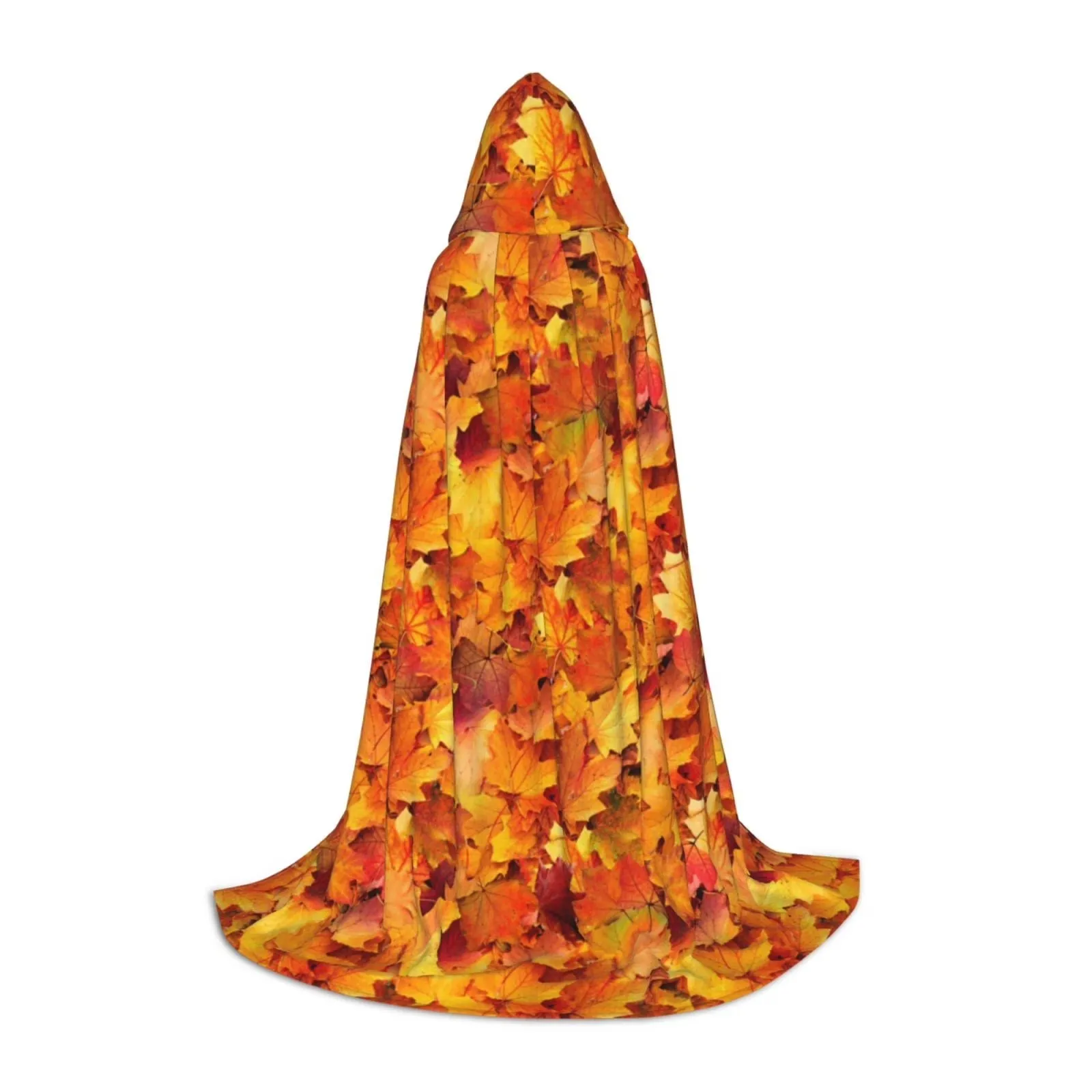Autumn Maple Leaf Print Hooded Cloak Wearable Blanket for Teens Halloween Costume