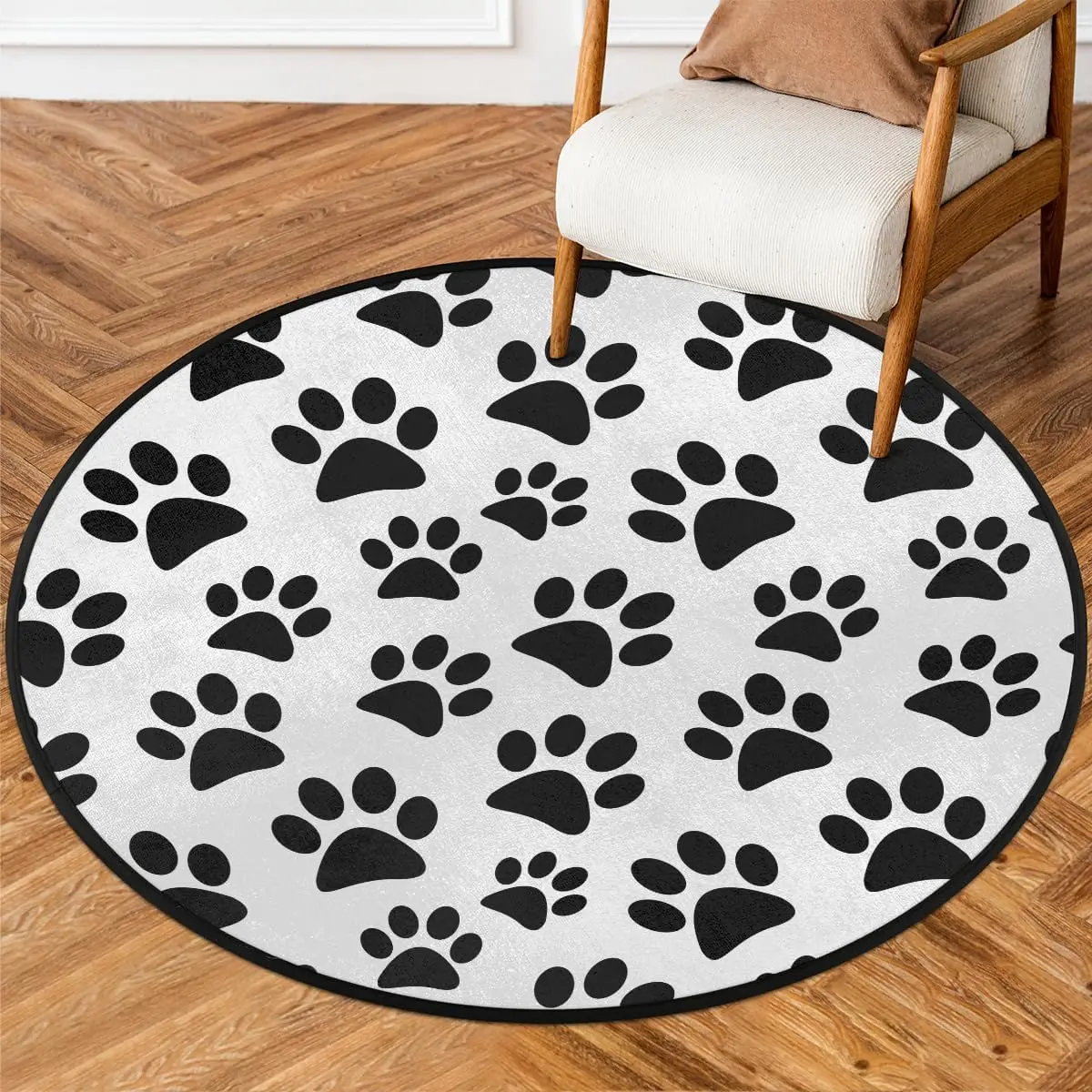 

Cute Black Round Rug, Washable Soft Circular Floor Mat, Non Slip Low Pile Area Rugs for Kids Room Bedroom Bathroom Laundry Room